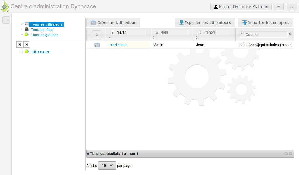 Utilisateur : export