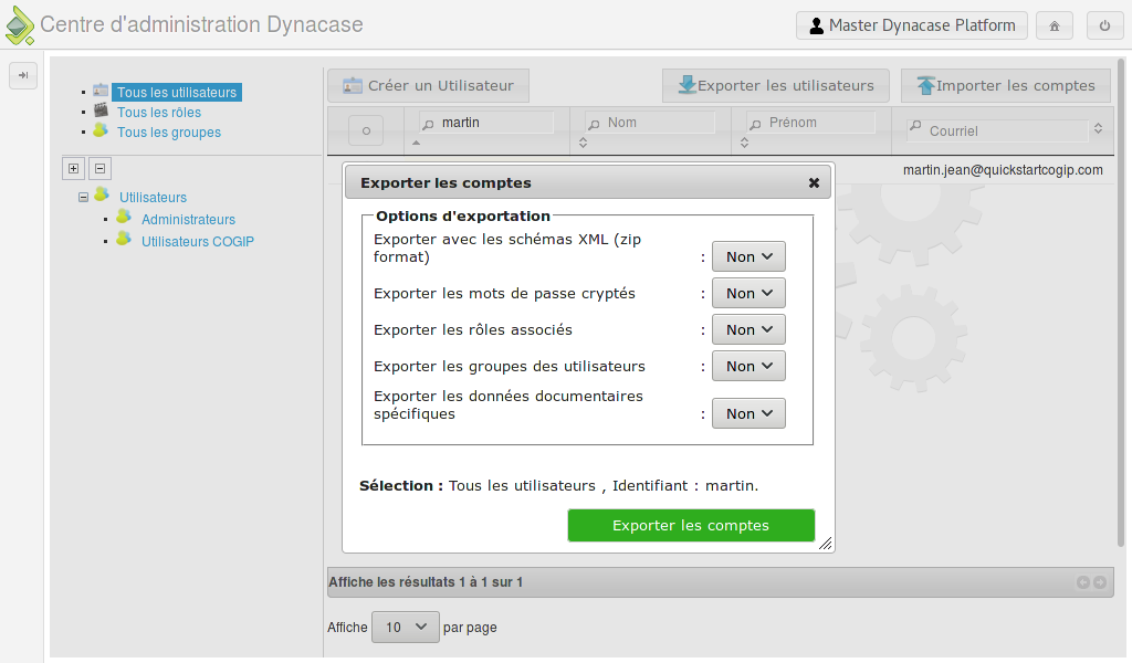 Utilisateur : export