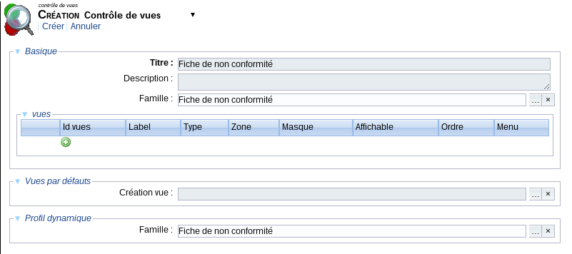 Contrôle de vue : Création