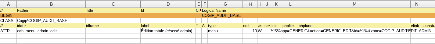 Base : définition de menu