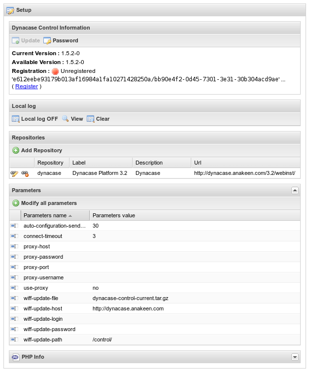 interface setup Dynacase Control