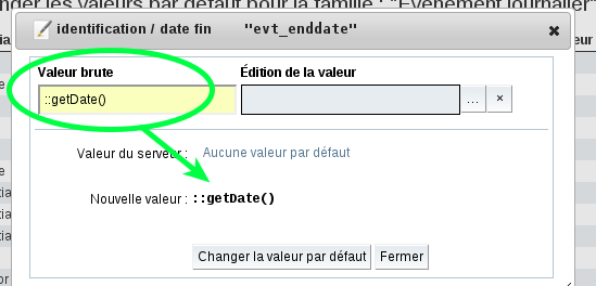 Modification de la valeur par défaut, saisie d'une valeur brute