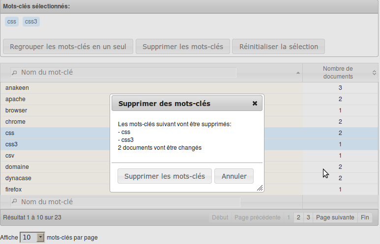 Exemple de suppression de mots-clés